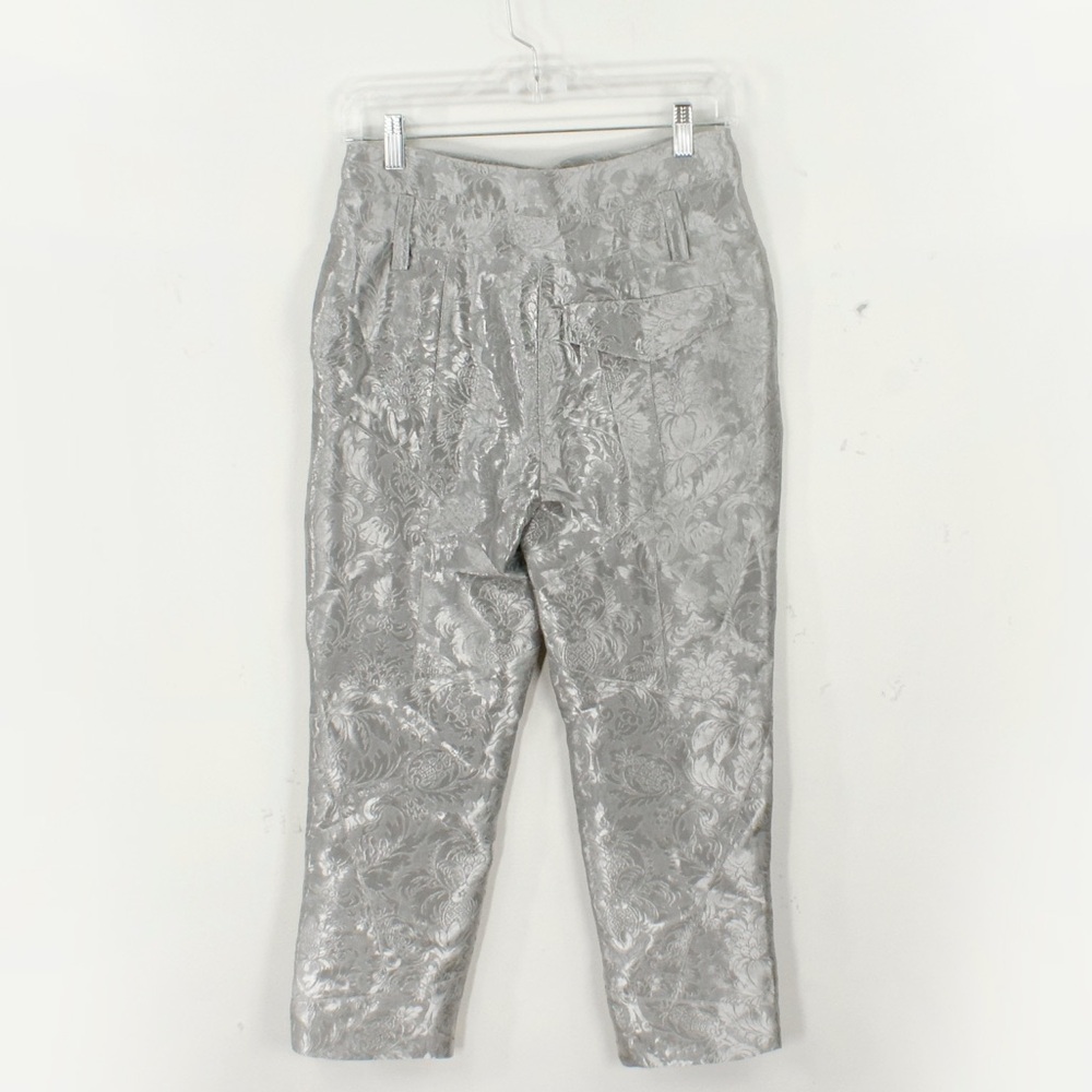 Mary Katrantzou A/W 18 High Rise Metallic Floral Grey Silver Silk Trouser Pants - Picture 3 of 6